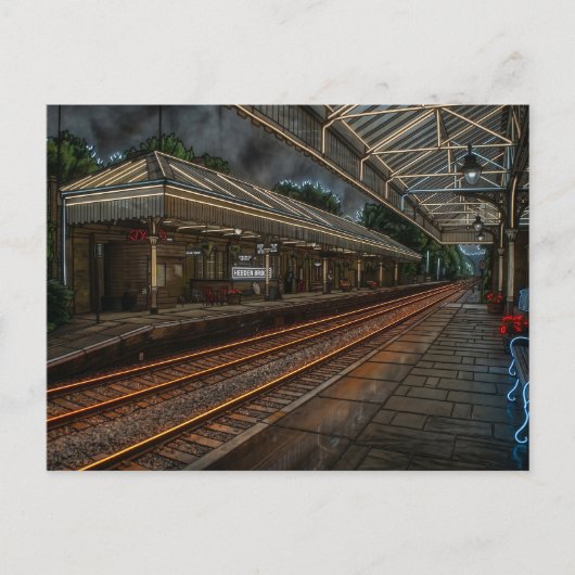 Hebden Bridge Treinstation Vintage Neon Kunst Briefkaart (Voorkant)