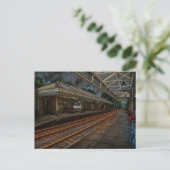 Hebden Bridge Treinstation Vintage Neon Kunst Briefkaart (Staand voorkant)