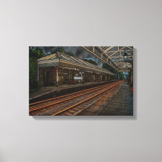 Hebden Bridge Treinstation Vintage Neon Kunst Canvas Afdruk (Voorkant)