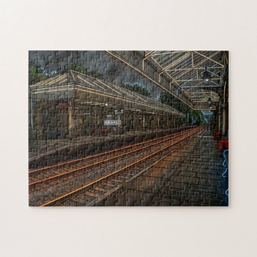 Hebden Bridge Treinstation Vintage Neon Kunst Legpuzzel (Horizontaal)