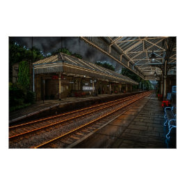 Hebden Bridge Treinstation Vintage Neon Kunst Perfect Poster