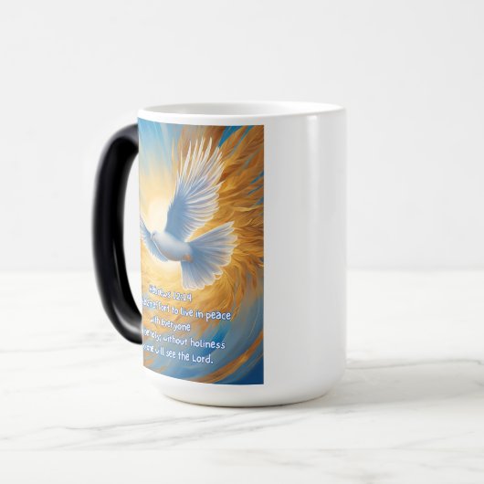 Hebreeën 12:14 magische mok (Voorkant links)