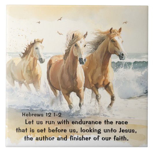 Hebreeën 12 1-2 Laat ons rennen met Endurance Bijb Tegeltje (Voorkant)