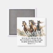 Hebreeën 12:1 Run met Endurance Paard Bijbel Verse Magneet (Voorkant / Achterkant)