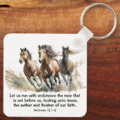 Hebreeën 12:1 Run met Endurance Paard Bijbel Verse Sleutelhanger (Achterkant)