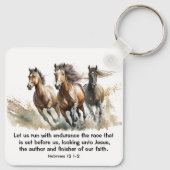 Hebreeën 12:1 Run met Endurance Paard Bijbel Verse Sleutelhanger (Achterkant)