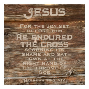 Hebreeën 12:2 Bijbelvers Verdrietig Hout Jezus Perfect Poster