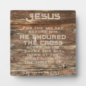 Hebreeën 12:2 Pasen Bijbel Verse Verweerd Hout Fotoplaat (Voorkant)