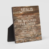 Hebreeën 12:2 Pasen Bijbel Verse Verweerd Hout Fotoplaat (Voorkant)