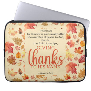 Hebreeën 13:15 Thanksgiving Bijbelvers Herfst Herf Laptop Sleeve