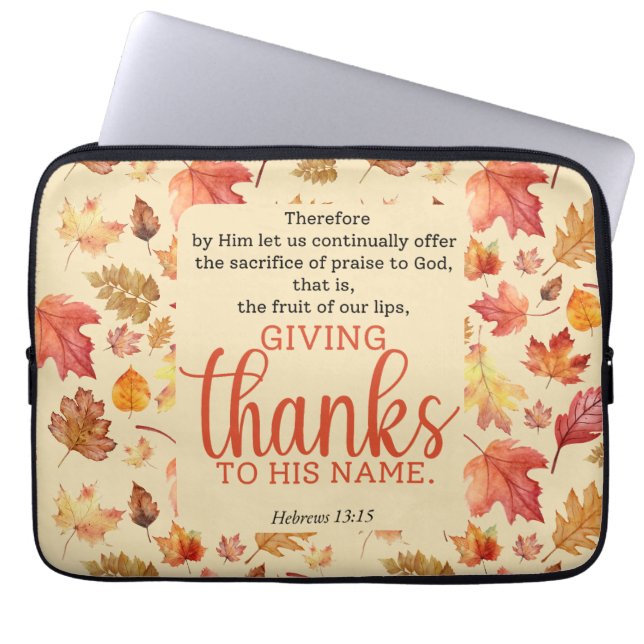 Hebreeën 13:15 Thanksgiving Bijbelvers Herfst Herf Laptop Sleeve (Voorkant)