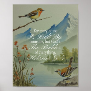 Hebreeën 3:4 God de Bouwer Schriftuur Christelij Poster