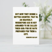 Hebreeuwen 11:16 KJV Bijbelscriptgroet Kaart (Staand voorkant)