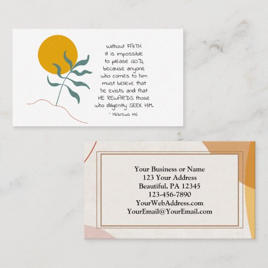 Hebreeuwen 11:6 zonder FAITH onmogelijke God Visitekaartje (Voorkant / Achterkant)