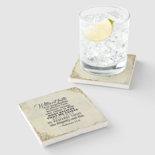 Hebreeuwen 11:6 Zonder geloof is het onmogelijk... Stenen Onderzetter (Zijkant)