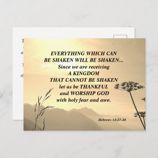 Hebreeuwen 12:27-28 ALLES DAT KAN WORDEN GESCHAKT Briefkaart (Voorkant / Achterkant)