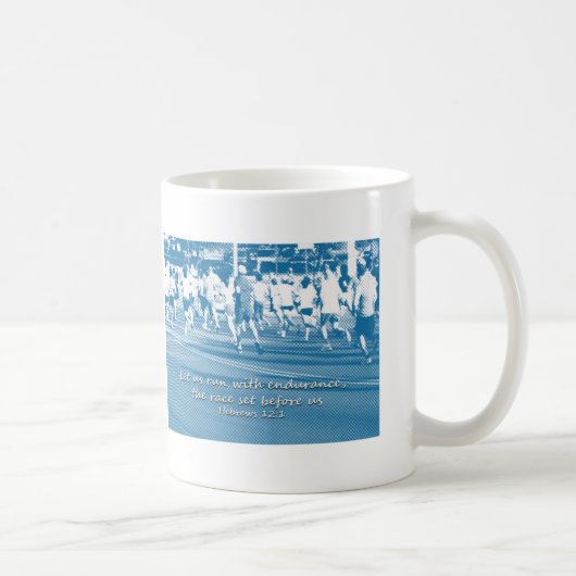 Hebreeuws 12:1 Laten we de race leiden Koffiemok (Rechts)