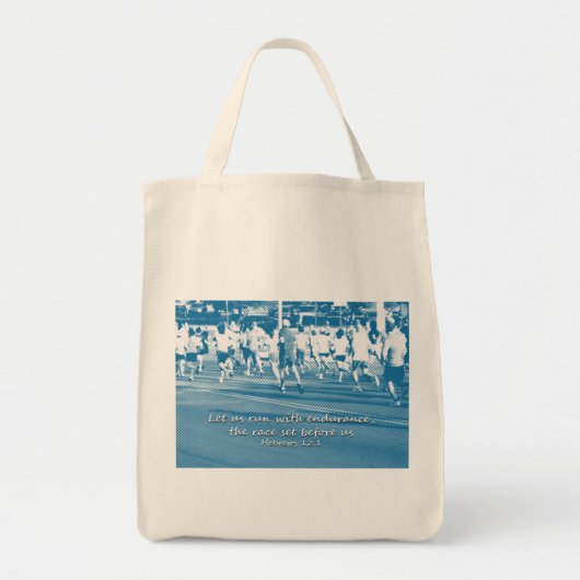 Hebreeuws 12:1 Laten we de race leiden Tote Bag (Voorkant)