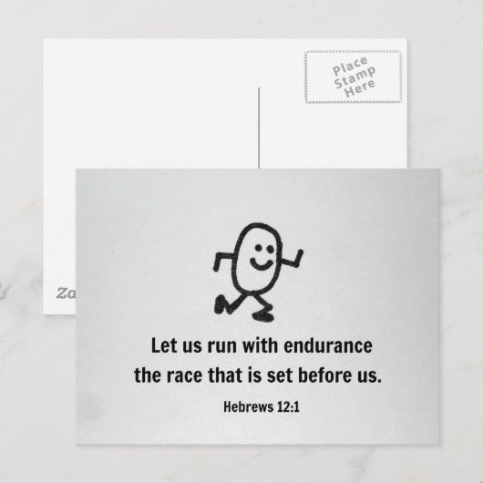Hebreeuws 12:1 Laten we met duurzaamheid lopen... Briefkaart (Voorkant / Achterkant)