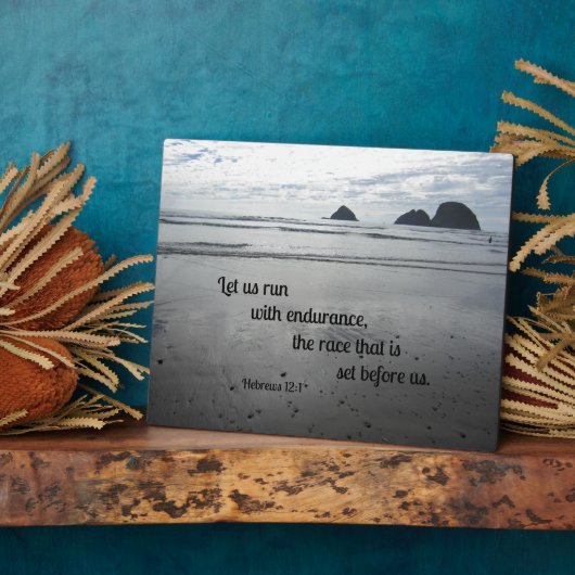 Hebreeuws 12:1 Laten we met duurzaamheid lopen... Fotoplaat (Zijkant)