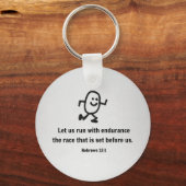 Hebreeuws 12:1 Laten we met duurzaamheid lopen... Sleutelhanger (Voorkant)