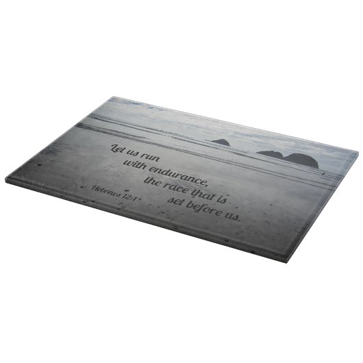 Hebreeuws 12:1 Laten we met duurzaamheid lopen... Snijplank (Hoek)