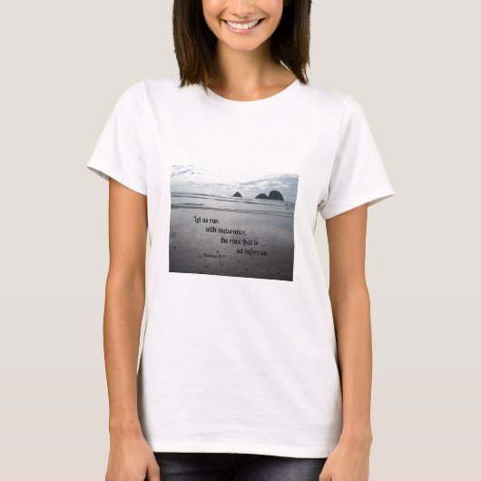 Hebreeuws 12:1 Laten we met duurzaamheid lopen... T-shirt (Voorkant)