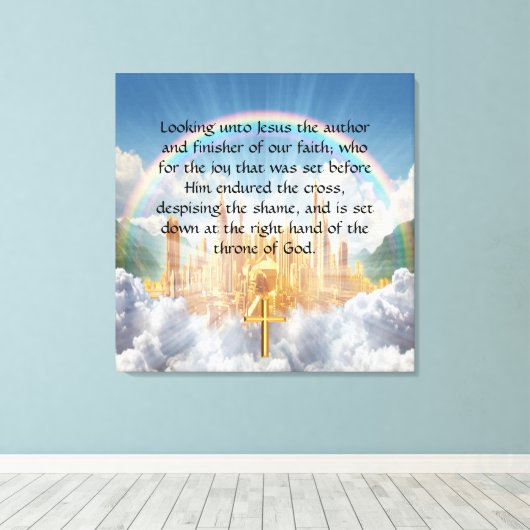 Hebreeuws 12:2 canvas afdruk (Insitu (Houten vloer))