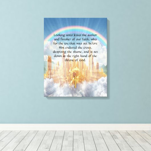 Hebreeuws 12:2 canvas afdruk (Insitu (Houten vloer))