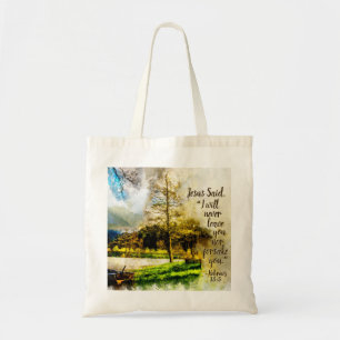 Hebreeuws 13:5 Ik zal je nooit verlaten of in je v Tote Bag