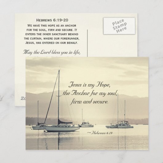 Hebreeuws 6:19 Jesus Anchor voor mijn ziel, Sailbo Briefkaart (Voorkant / Achterkant)