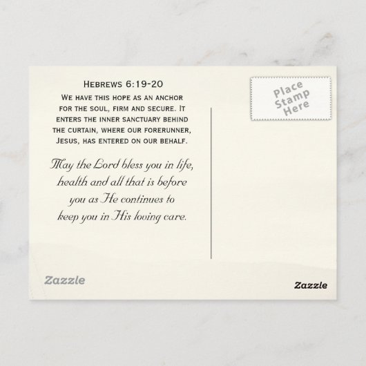 Hebreeuws 6:19 Jesus Anchor voor mijn ziel, Sailbo Briefkaart (Achterkant)