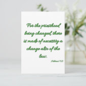 Hebreeuws 7:12 KJV Bijbelverse platte Wenskaart Kaart (Staand voorkant)