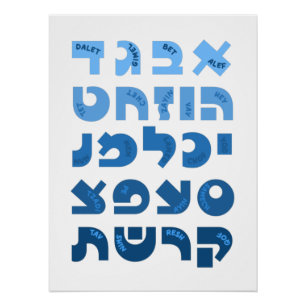Hebreeuws Alef-Bet in Ombre Blue Jewish Children Perfect Poster