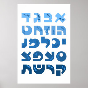 Hebreeuws Alef-Bet in Ombre Blue Jewish Children Poster