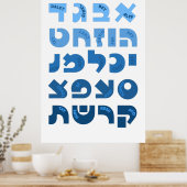 Hebreeuws Alef-Bet in Ombre Blue Jewish Children Poster (Keuken)