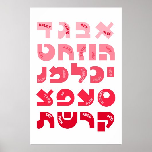 Hebreeuws Alef-Bet in Ombre Rood-Roze Joodse Kinde Poster (Voorkant)