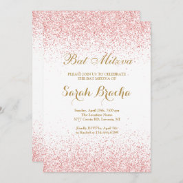 Hebreeuws en Engels Bat Miztva Roze Goud Glitters Kaart