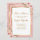 Hebreeuws en Engels Bat Miztva Roze Goud Glitters Kaart (Voorkant / Achterkant)