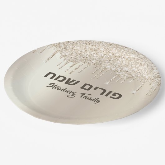 Hebreeuws Happy Purim Champagne Glitter Driving Papieren Bordje (Gekanteld)