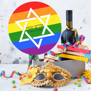 Hebreeuws Happy Purim Rainbow-vlag Ronde Sticker