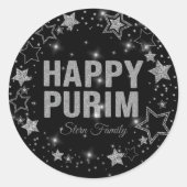 Hebreeuws Happy Purim Silver Glitter Sparkle Ronde Sticker (Voorkant)