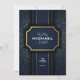 Hebreeuws Mem Monogram Bar Mitzvah Navy Gold Kaart