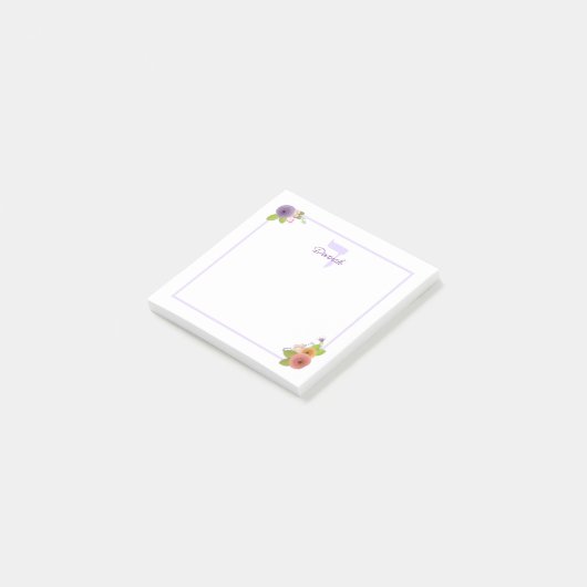 Hebreeuws Monogram DALED Gepersonaliseerde Bloemen Post-it® Notes (Schuin)