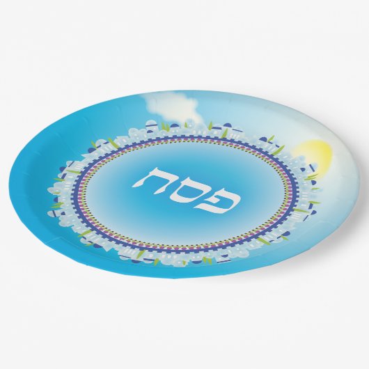 Hebreeuws Passover Seder Jerusalem Sky Hebreeuws Papieren Bordje (Gekanteld)