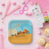 Hebreeuws Pesach Passover Gold en Blue Matzah Papieren Bordje (Feest)