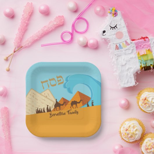 Hebreeuws Pesach Passover Gold en Blue Matzah Papieren Bordje (Feest)