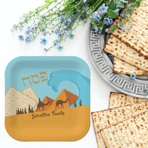 Hebreeuws Pesach Passover Gold en Blue Matzah Papieren Bordje