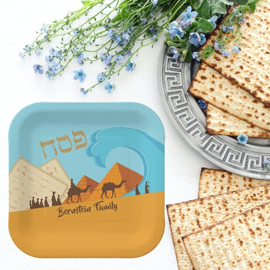 Hebreeuws Pesach Passover Gold en Blue Matzah Papieren Bordje