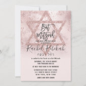 Hebreeuws Roze Goud Roze Glitters Ster Bar Mitzvah Kaart (Voorkant)